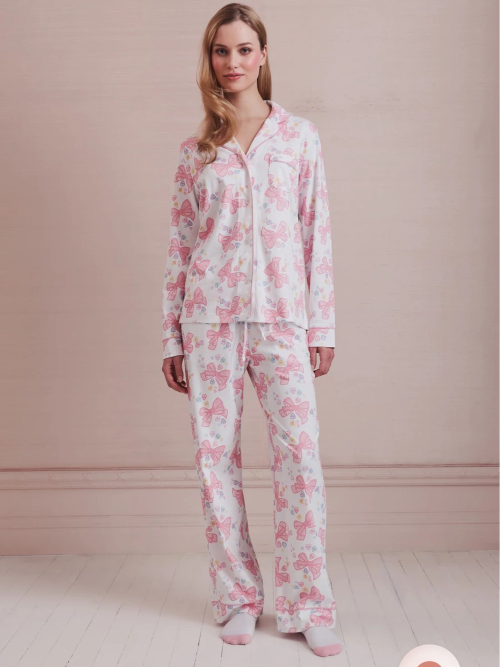 LoveShackFancy X Roller Rabbit Doily Beux Women's Long Sleeve Polo Pajama Set